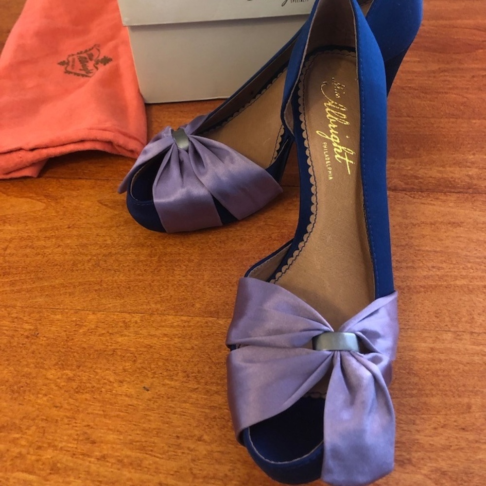 Miss Albright Satin Peeptoe Bowtie Pumps 6.5